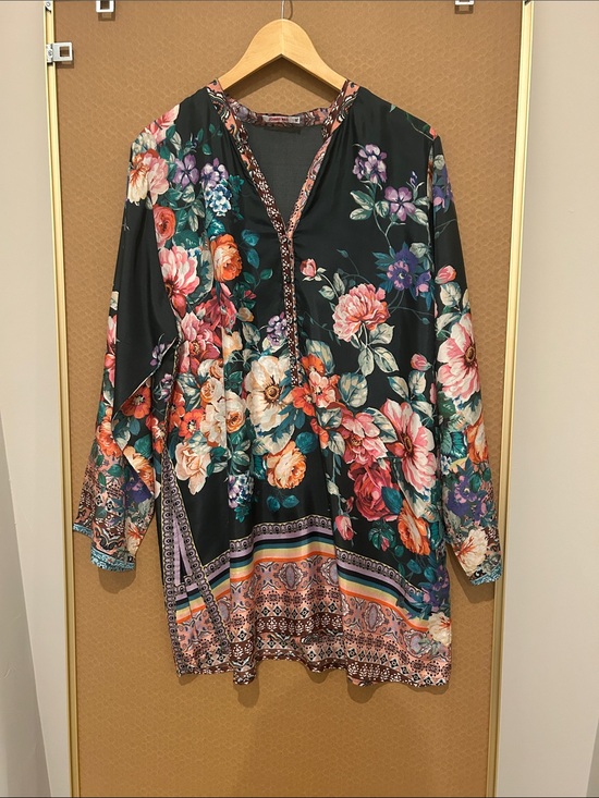 Johnny Was Tops - Johnny Was Black Floral V-Neck Tunic Top